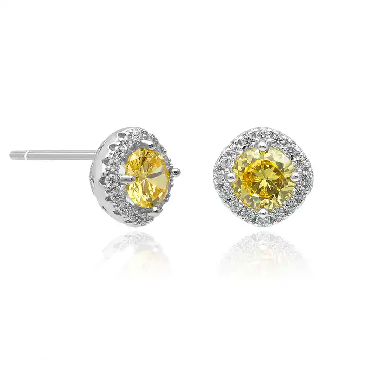 0.6 Ct Round Cut Helen  Yellow Diamond Earrings in 9K White Gold