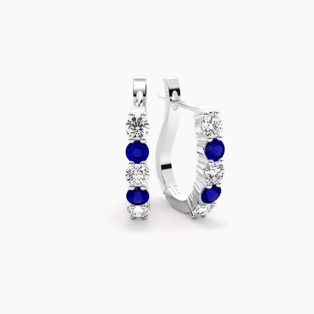 0.50 Carat Blue Sapphire Hoop Diamond Earrings