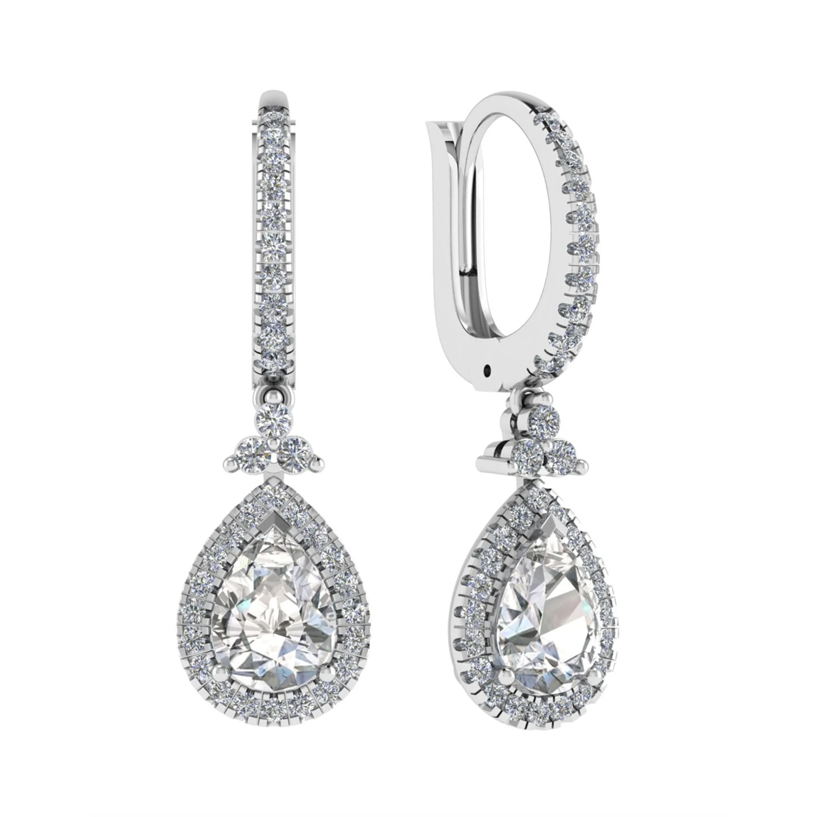 1 Ct Natural Pear Cut Lodima  Drop Diamond Earrings in 9K White Gold