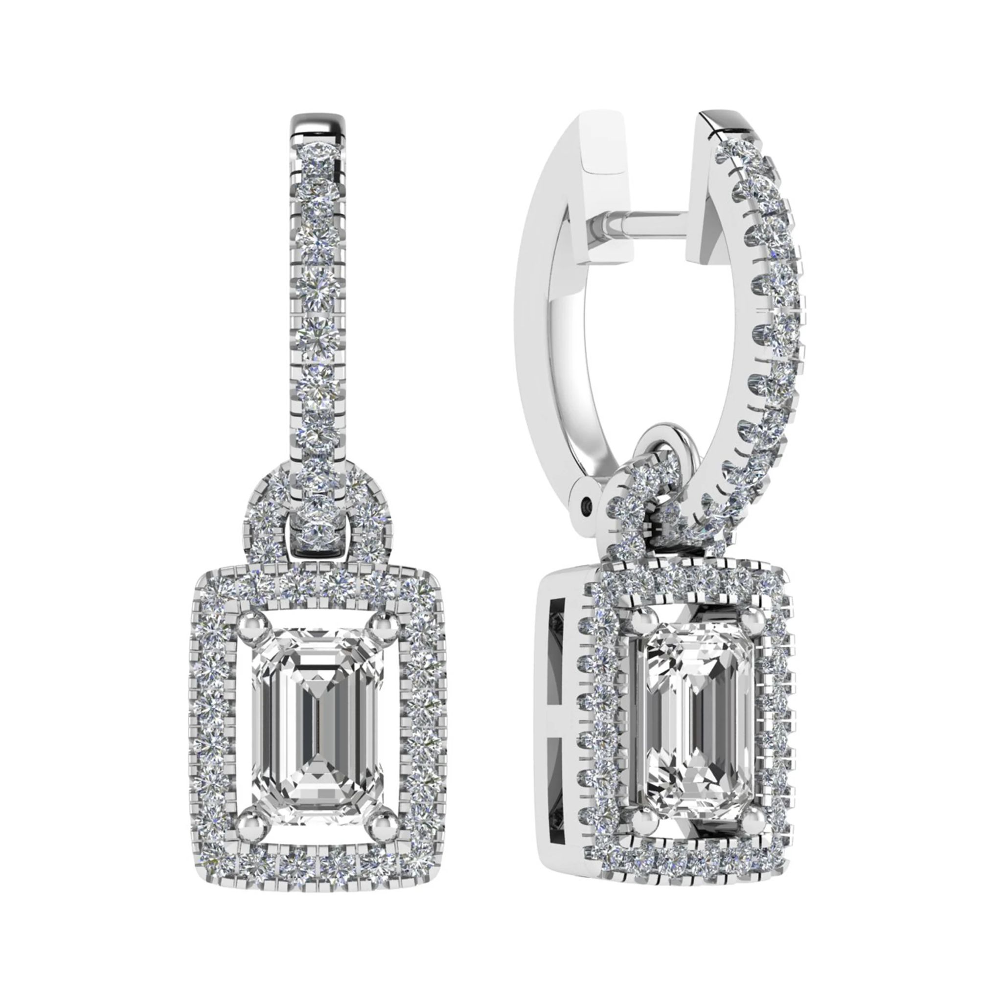 1.5 Ct Natural Emerald Cut Louime  Drop Diamond Earrings in 9K White Gold