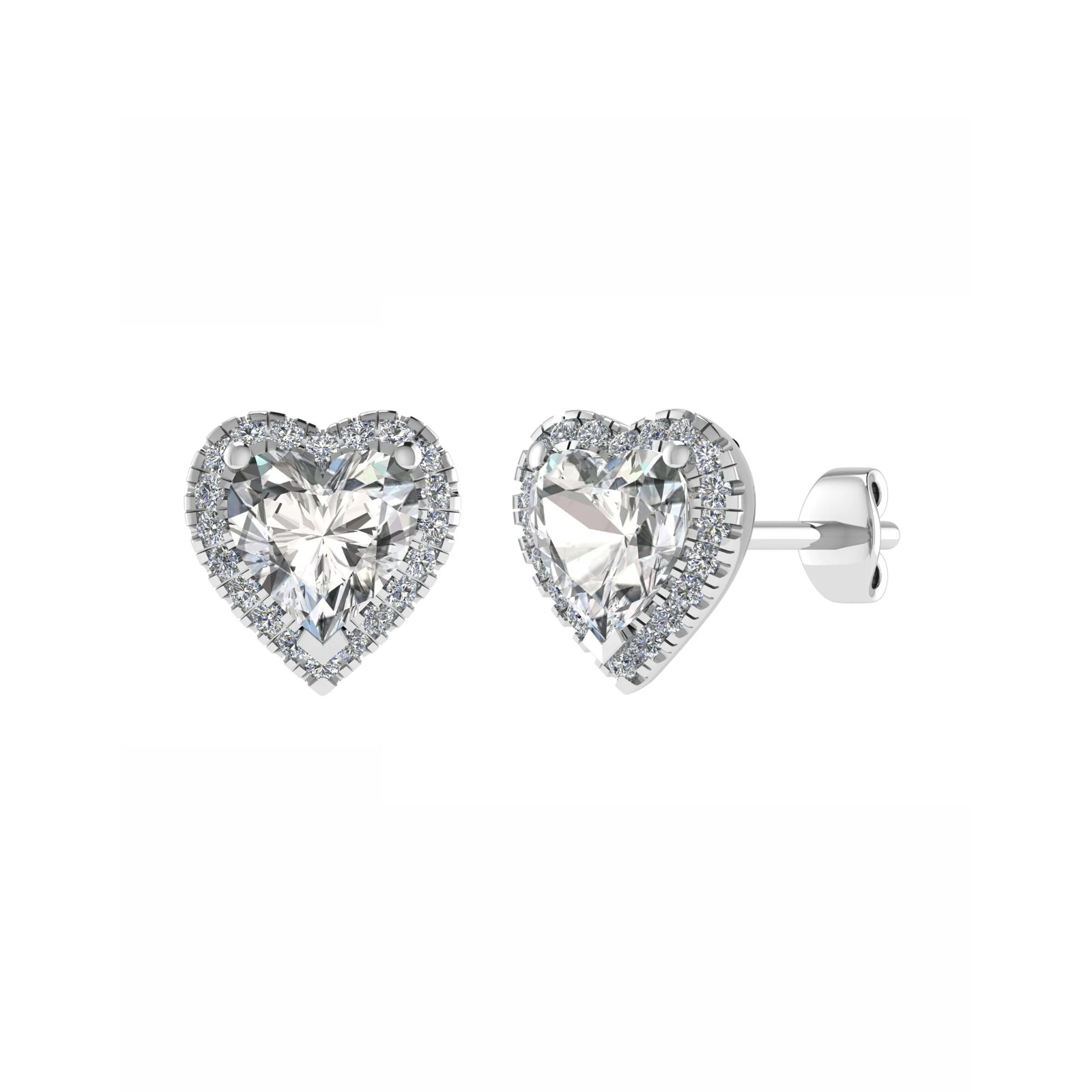 0.1 Ct Natural Heart Cut Janay  Halo Diamond Earrings in 9K White Gold