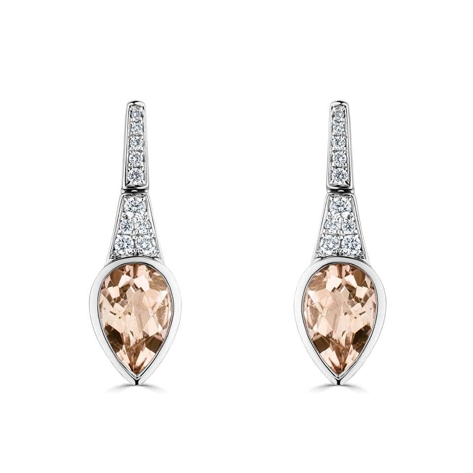 2 Ct Morganite Pear Cut Havannah  Gemstone Diamond Earrings in 9K White Gold