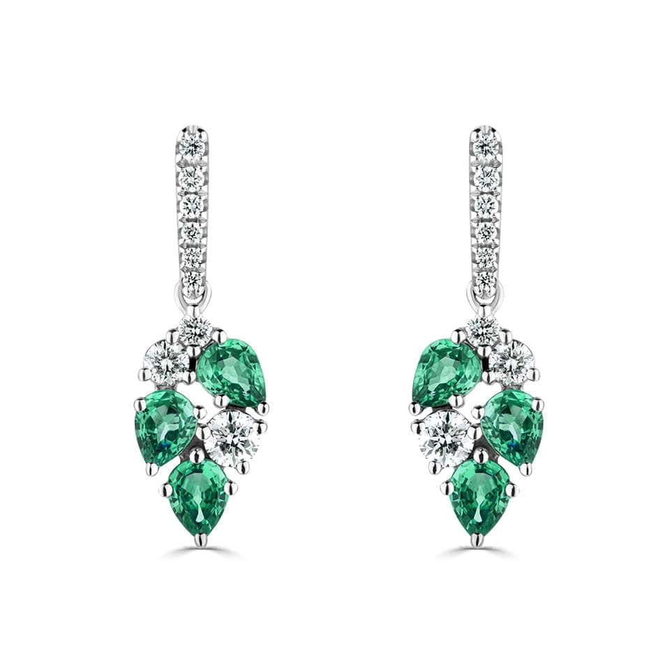 1.58 Carat Emerald Gemstone Diamond Earrings