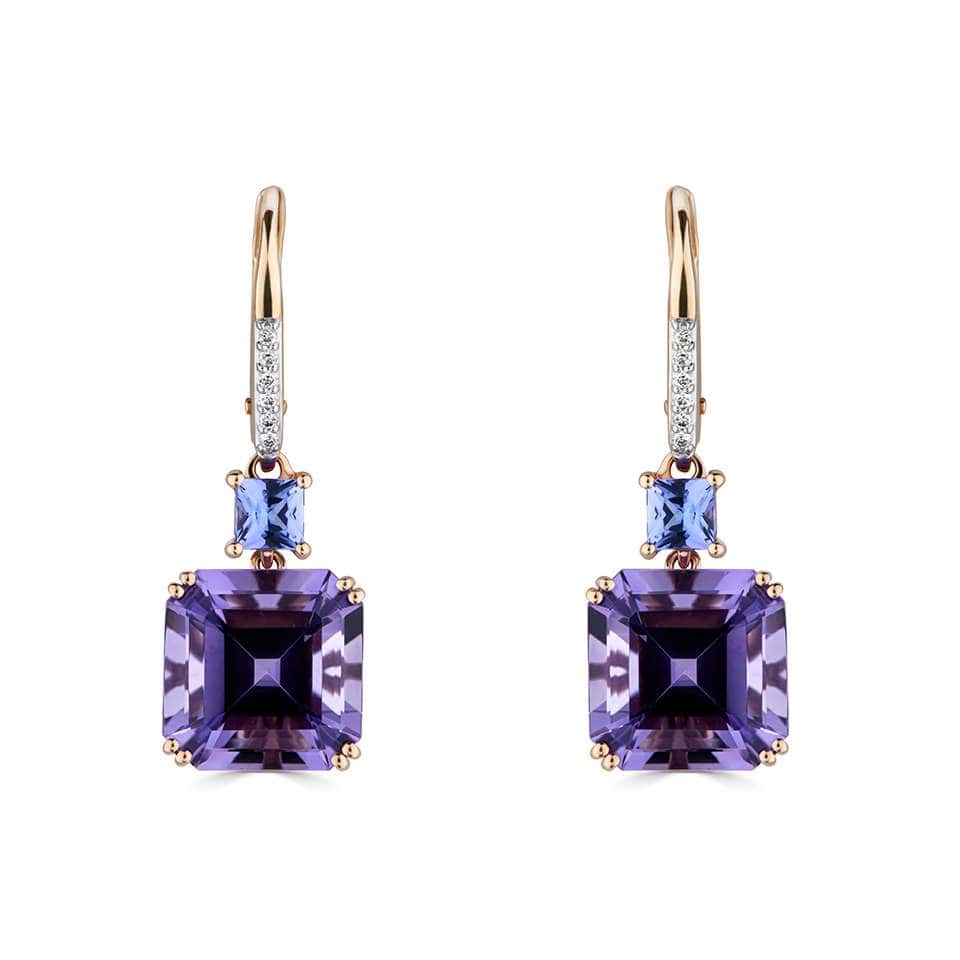 0.39 Ct Tanzanite Radiant Cut Fionna  Diamond Earrings in 18K Yellow Gold