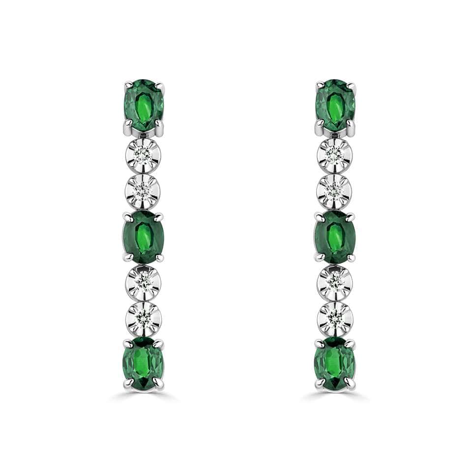 1.39 Carat Emerald Gemstone Diamond Earrings