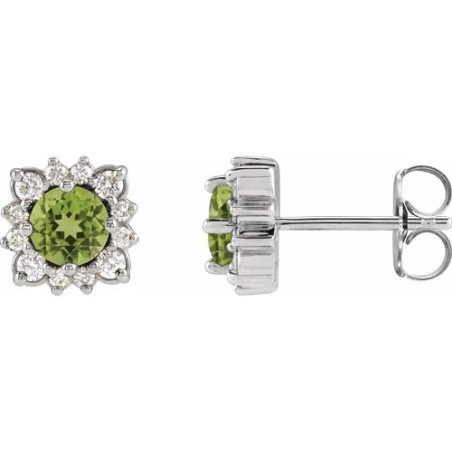 0.84 Ct Peridot Round Cut Florice  Diamond Earrings in Silver 925