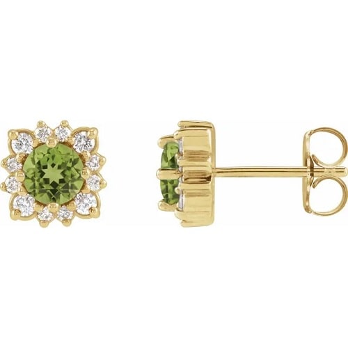 0.84 Ct Peridot Round Cut Florice  Diamond Earrings in Silver 925