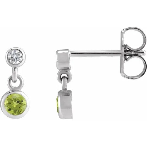 0.3 Ct Peridot Round Cut Ferna  Diamond Earrings in Silver 925