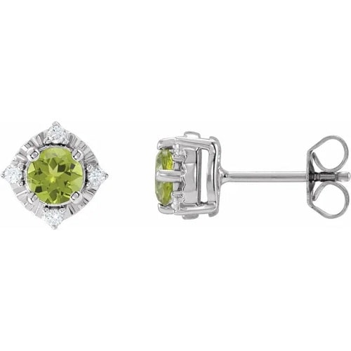 1.08 Ct Peridot Round Cut Floryfel  Diamond Earrings in Silver 925