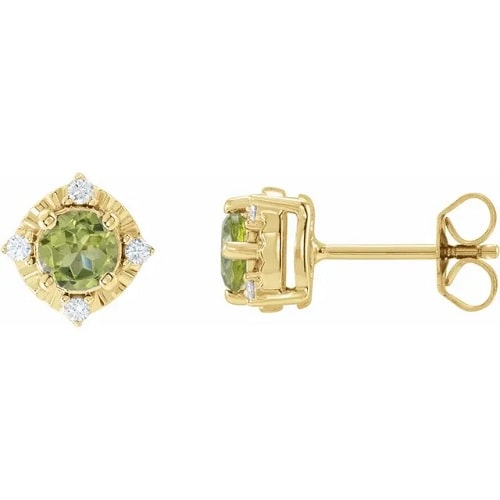 1.08 Ct Peridot Round Cut Floryfel  Diamond Earrings in Silver 925