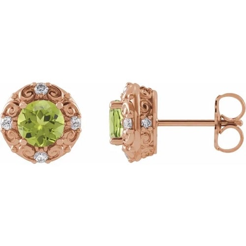 1.24 Ct Peridot Round Cut Fluri  Diamond Earrings in Silver 925