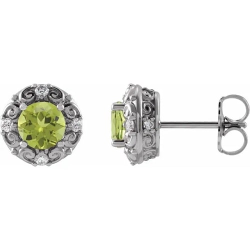 1.24 Ct Peridot Round Cut Fluri  Diamond Earrings in Silver 925