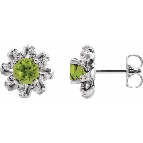 1.32 Ct Peridot Round Cut Flyta  Diamond Earrings in Silver 925