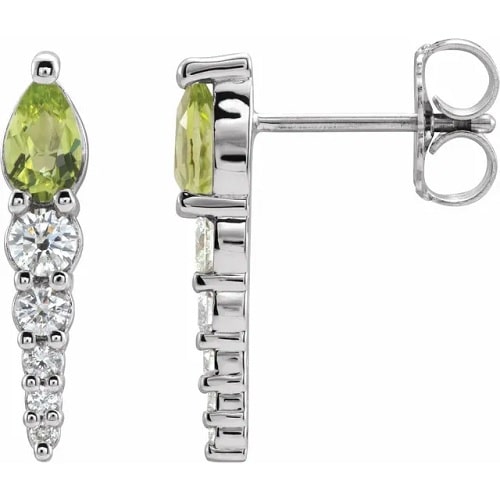 1 Ct Peridot Pear Cut Floride  Diamond Earrings in Silver 925