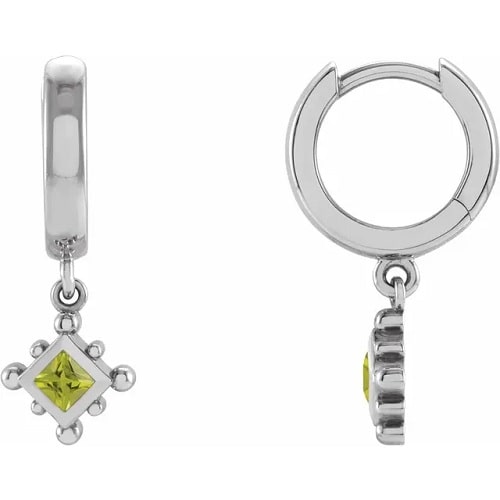 0.2 Ct Peridot Princess Cut Fayre  Diamond Earrings in Silver 925