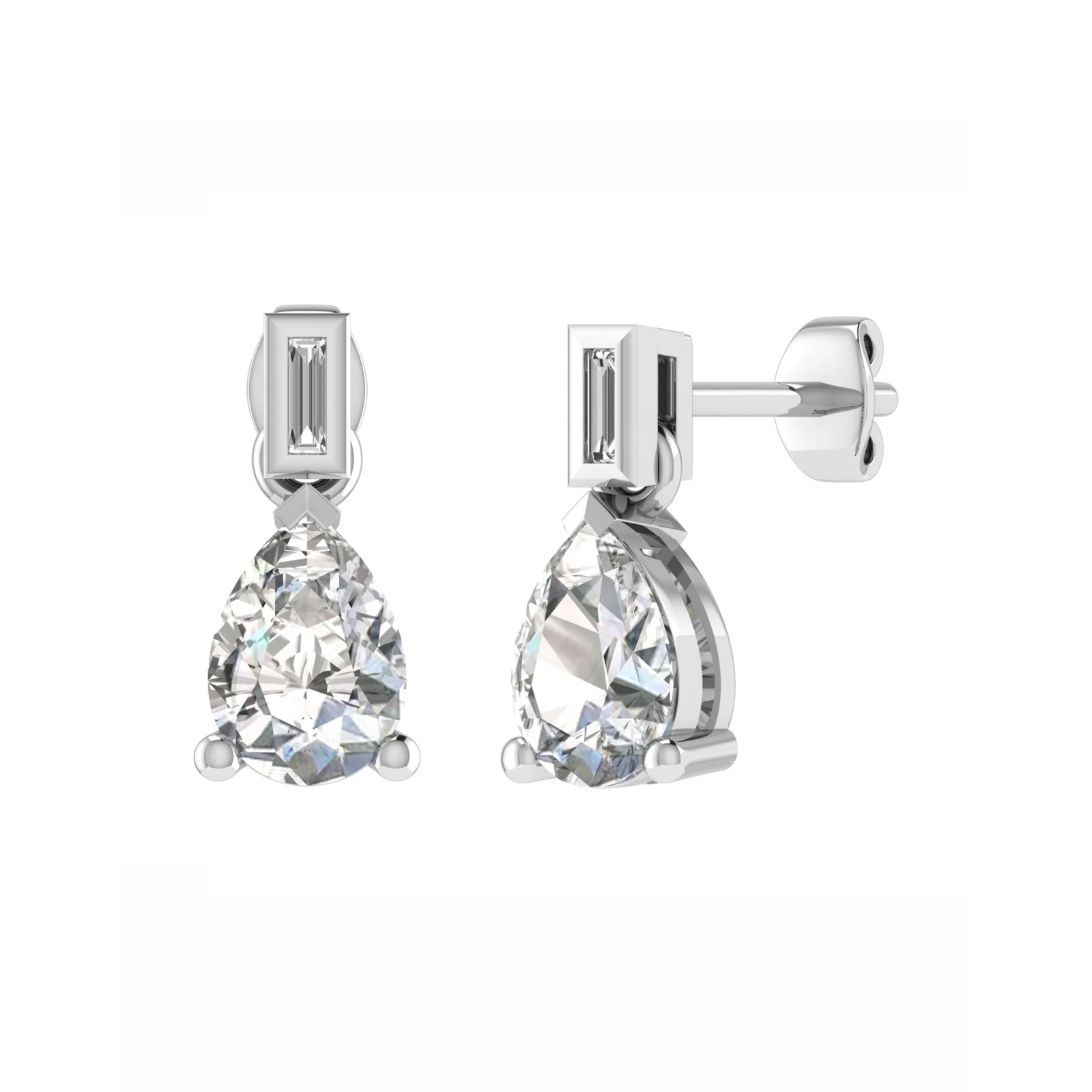 Natural Pear Cut Lisanor  Drop Diamond Earrings in 9K White Gold