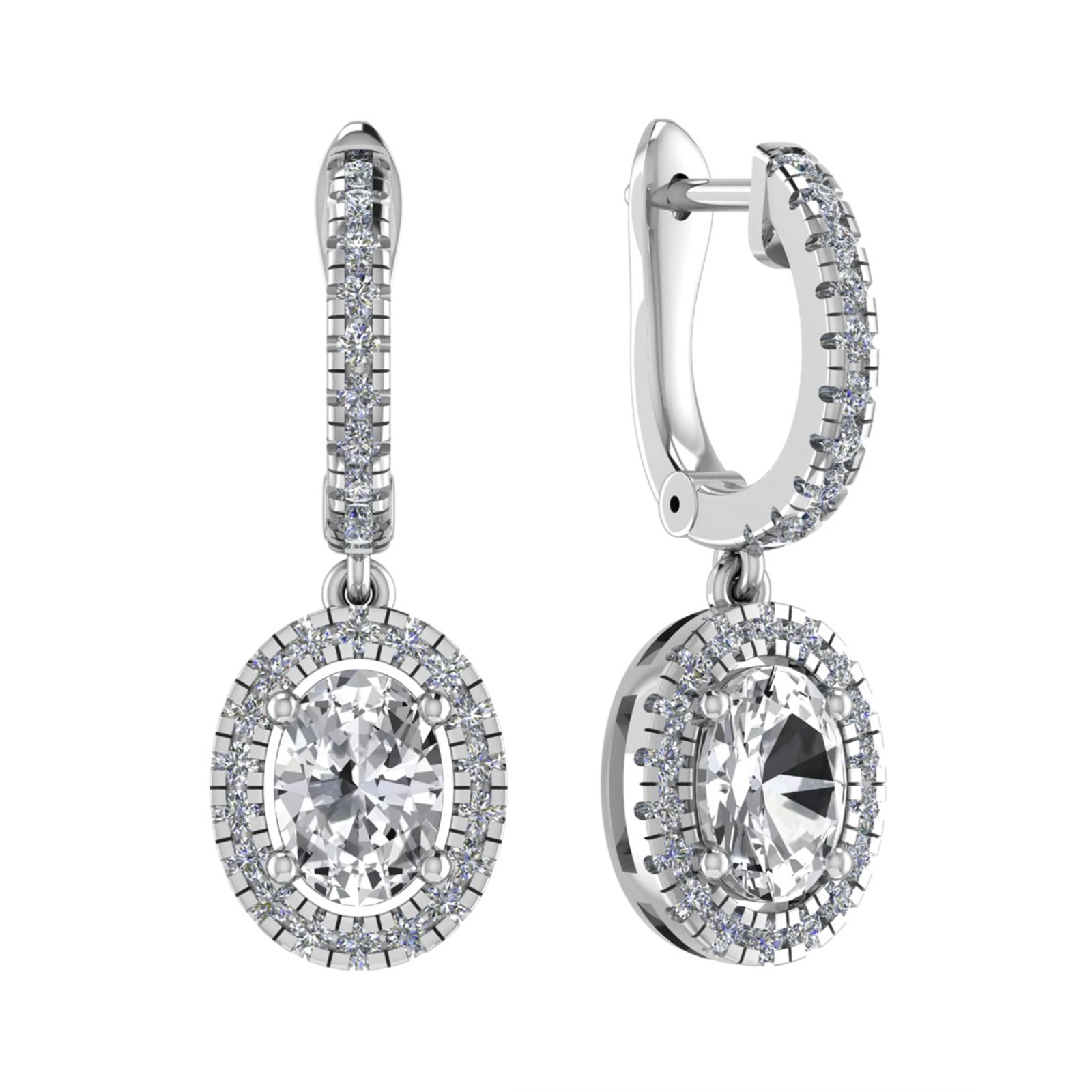 1 Ct Natural Oval Cut Lodyma  Drop Diamond Earrings in 9K White Gold