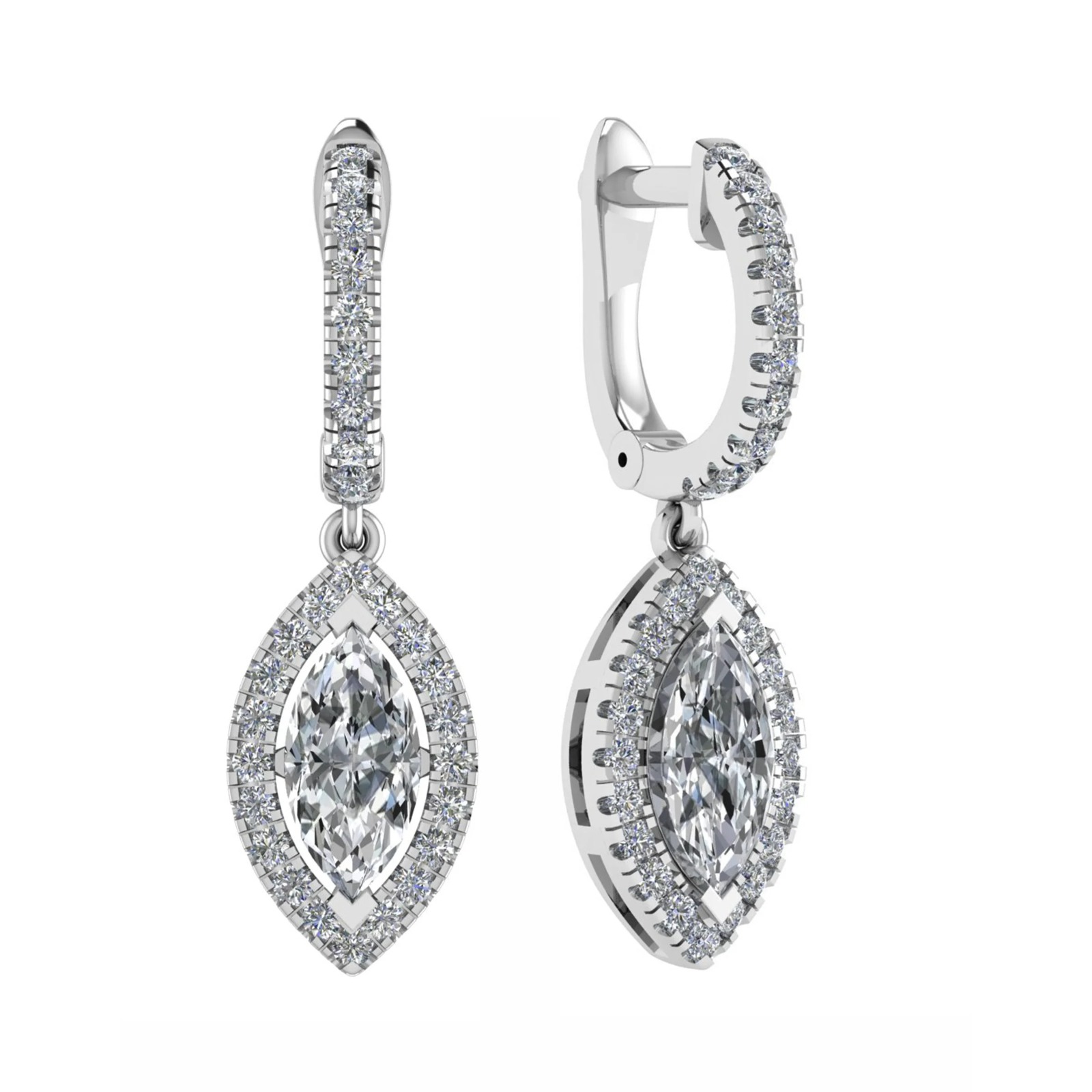 0.7 Ct Natural Marquise Cut Lobelia  Drop Diamond Earrings in 9K White Gold