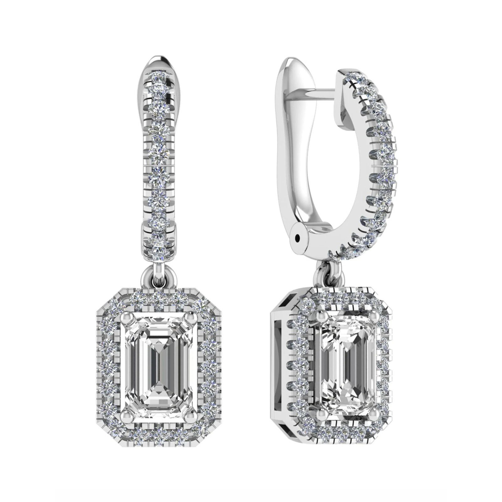 1 Ct Natural Emerald Cut Lissani  Drop Diamond Earrings in 9K White Gold