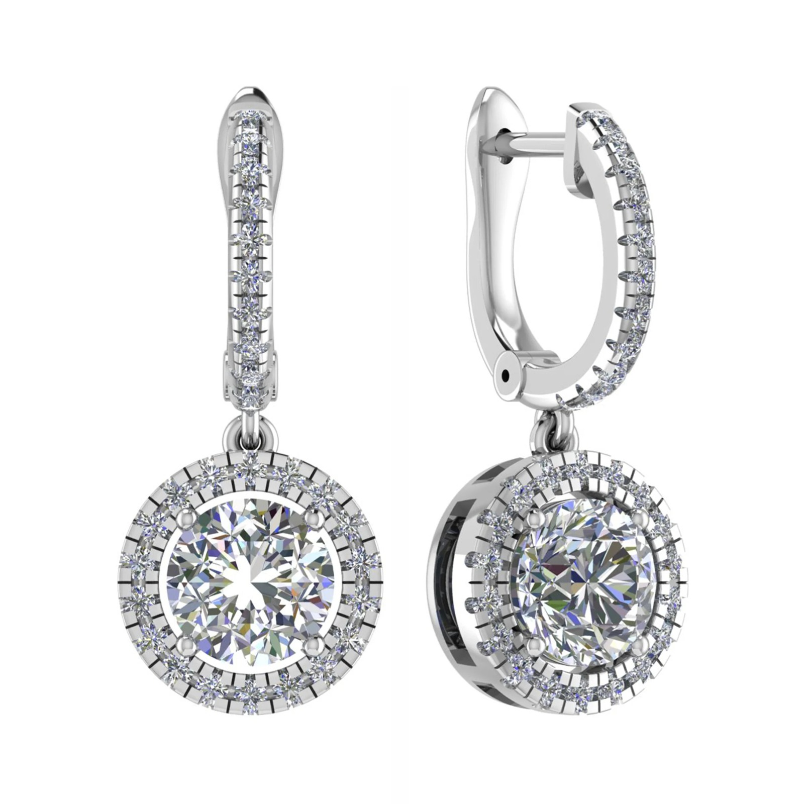 0.7 Ct Natural Round Cut Linyeve  Drop Diamond Earrings in 9K White Gold