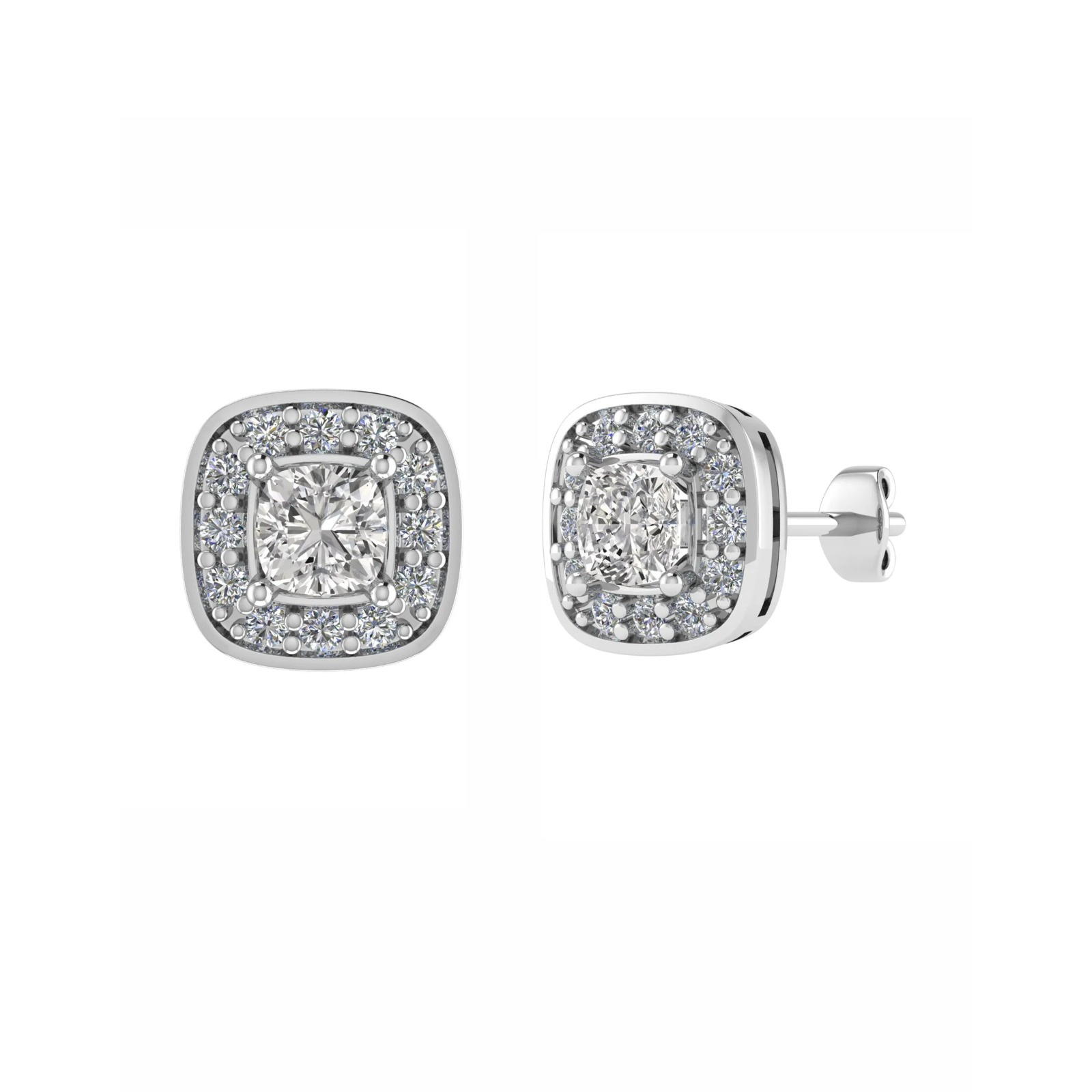 0.1 Ct Natural Cushion Cut Jaleesa  Halo Diamond Earrings in 9K White Gold