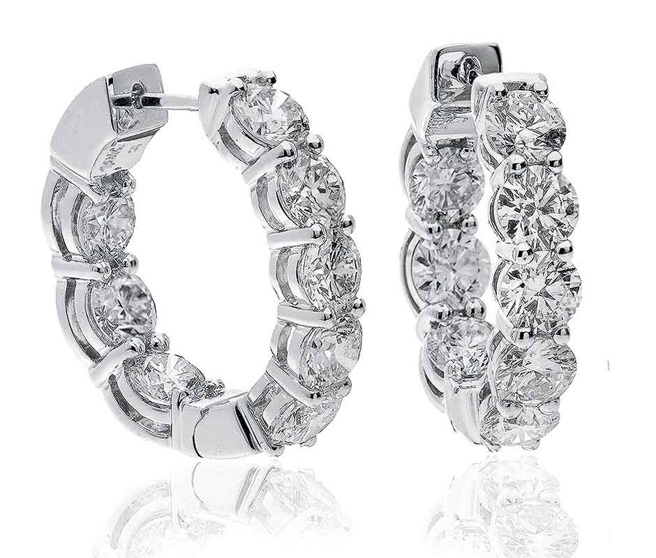 4.5 Ct Natural Round Cut Kassia  Hoop Diamond Earrings in 18K White Gold