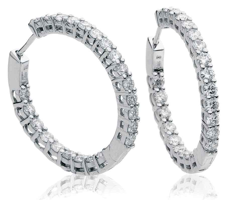 2 Ct Natural Round Cut Kalynn  Hoop Diamond Earrings in 18K White Gold