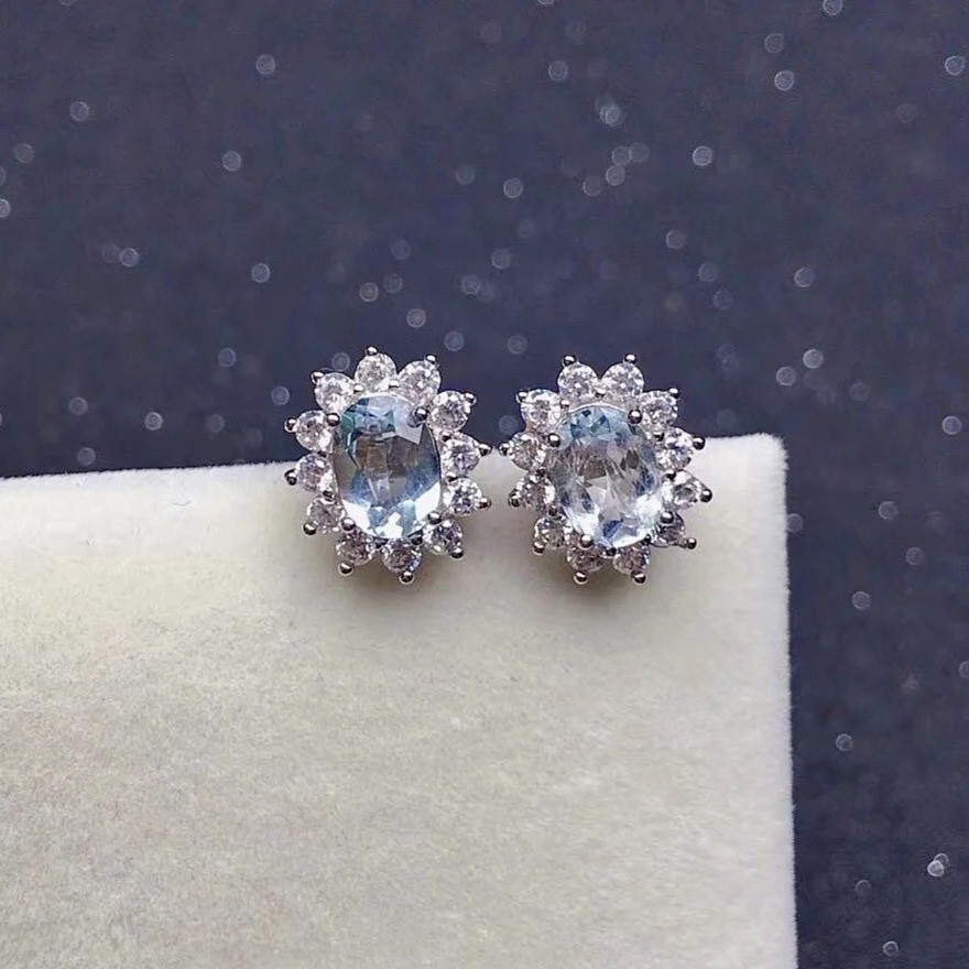 1.10 Carat Aquamarine Studs Diamond Earrings