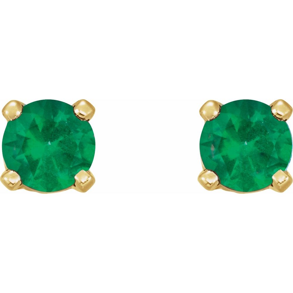 0.16 Ct Emerald Round Cut Herel  Diamond Earrings in 18K Yellow Gold