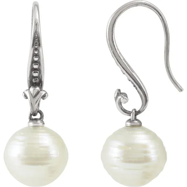 Pearl Round Cut Bazif  in 9K White Gold