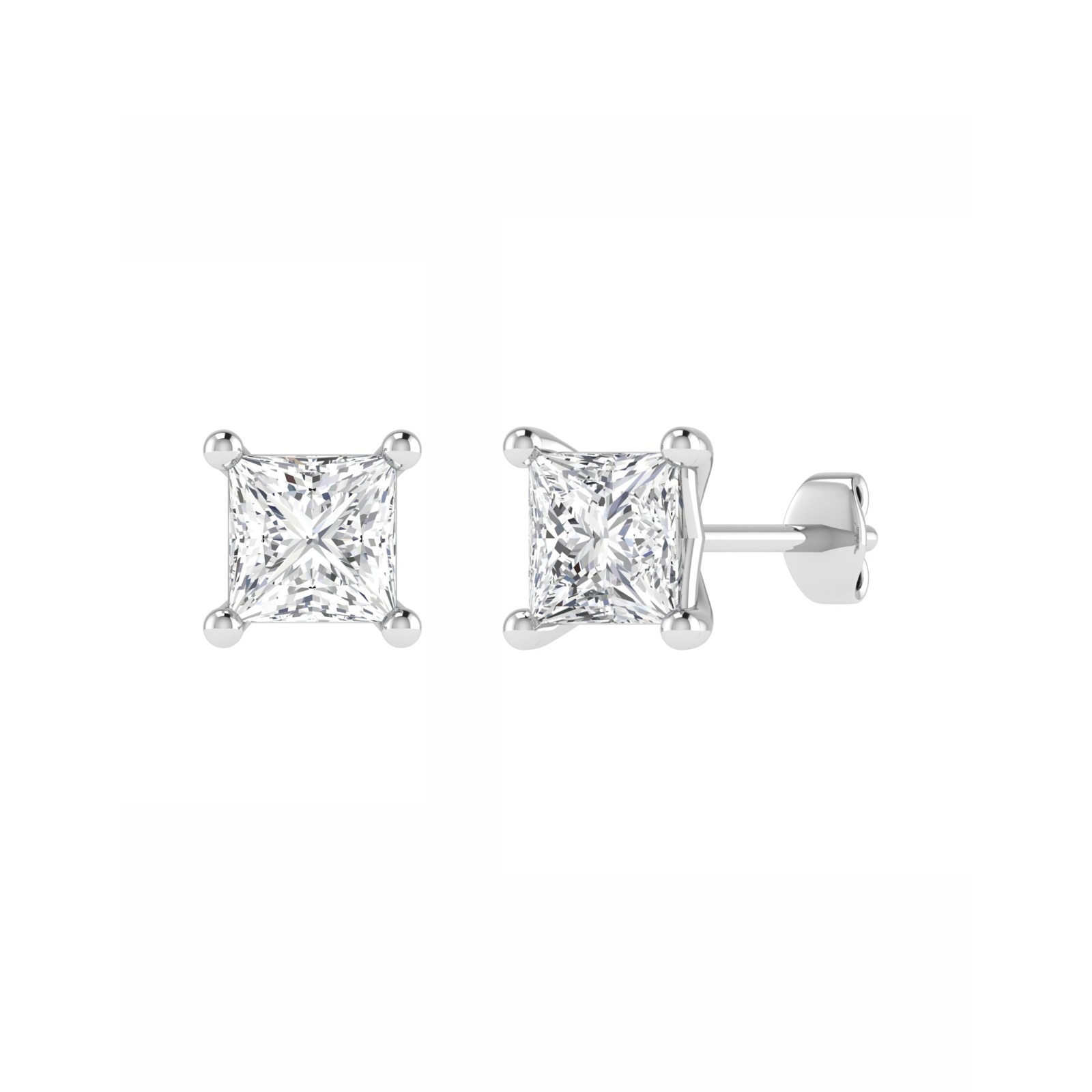 0.1 Ct Natural Princess Cut Jaqueline  Studs Diamond Earrings in 9K White Gold