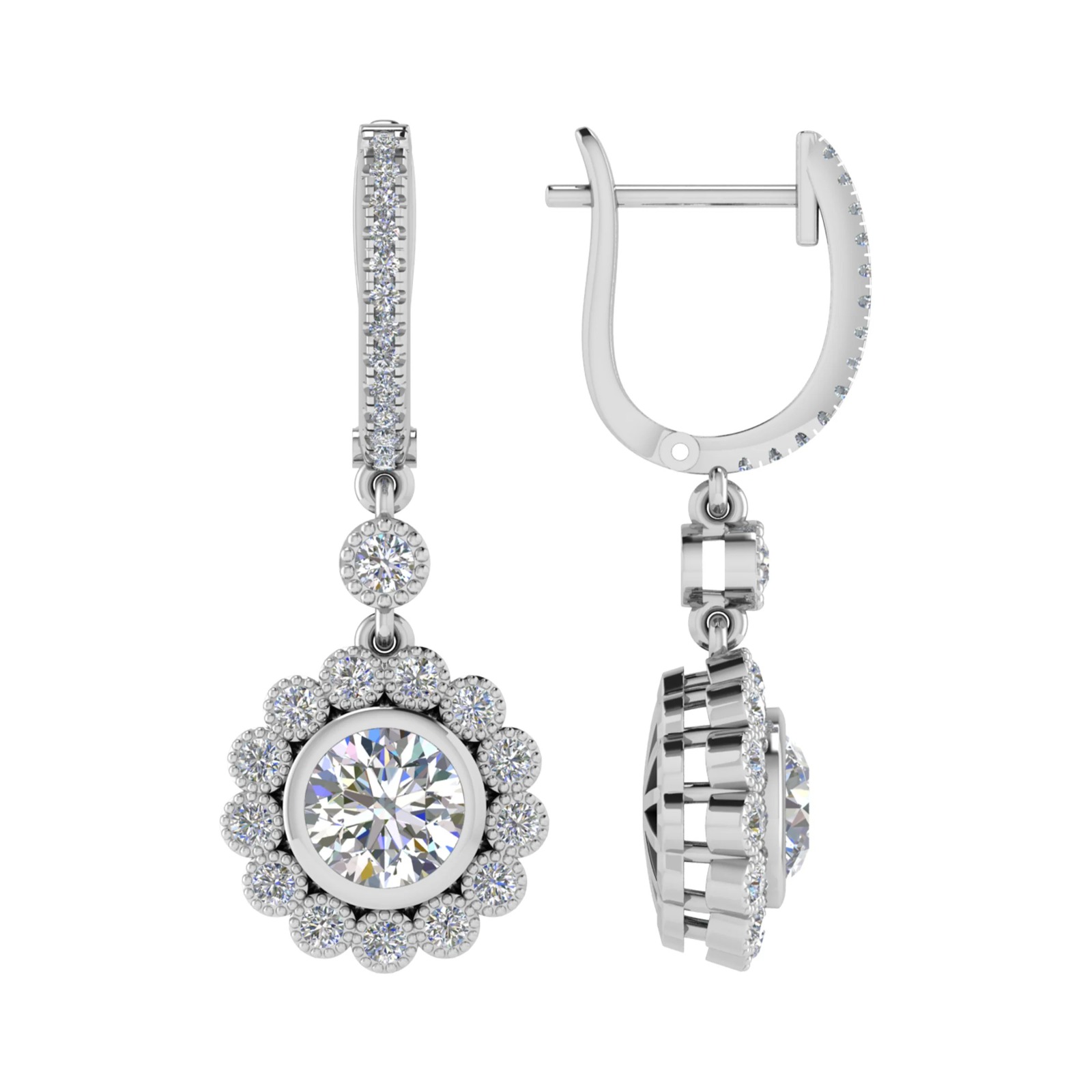 2 Ct Natural Round Cut Lismely  Drop Diamond Earrings in 9K White Gold