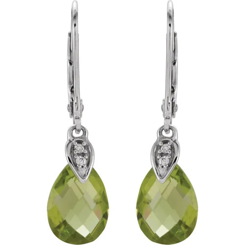 3.8 Ct Peridot Pear Cut Feodora  Diamond Earrings in 9K White Gold