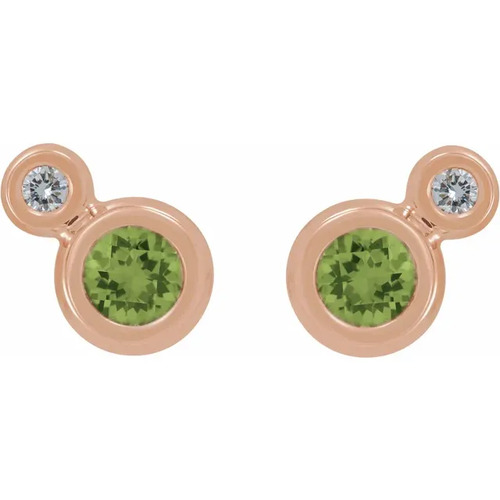 0.27 Ct Peridot Round Cut Gem  Diamond Earrings in 9K White Gold