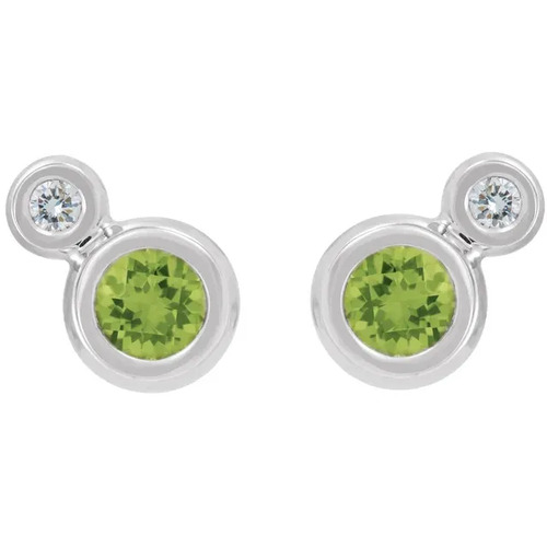 0.27 Ct Peridot Round Cut Gem  Diamond Earrings in 9K White Gold