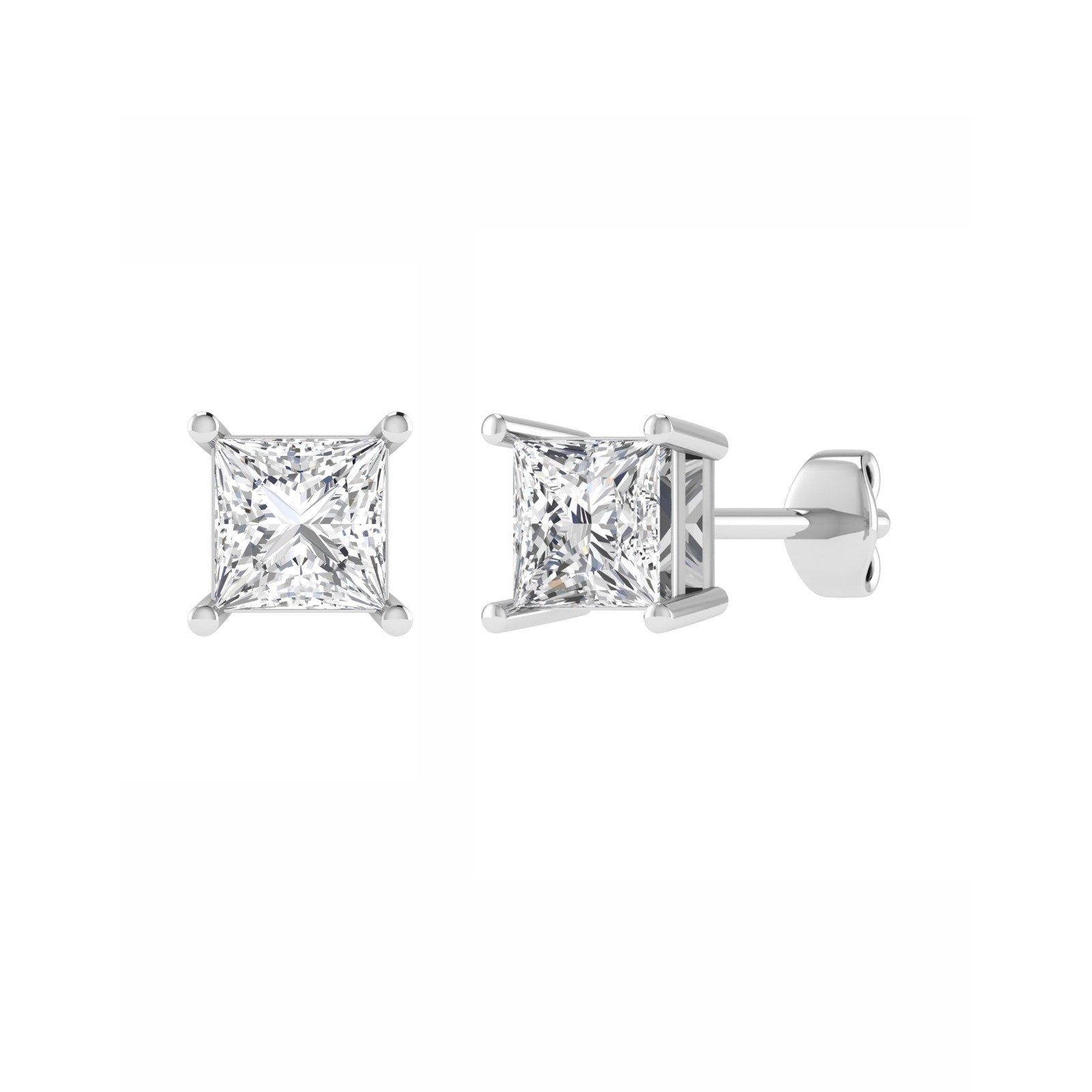 0.1 Ct Natural Princess Cut Jaliyah  Studs Diamond Earrings in 9K White Gold