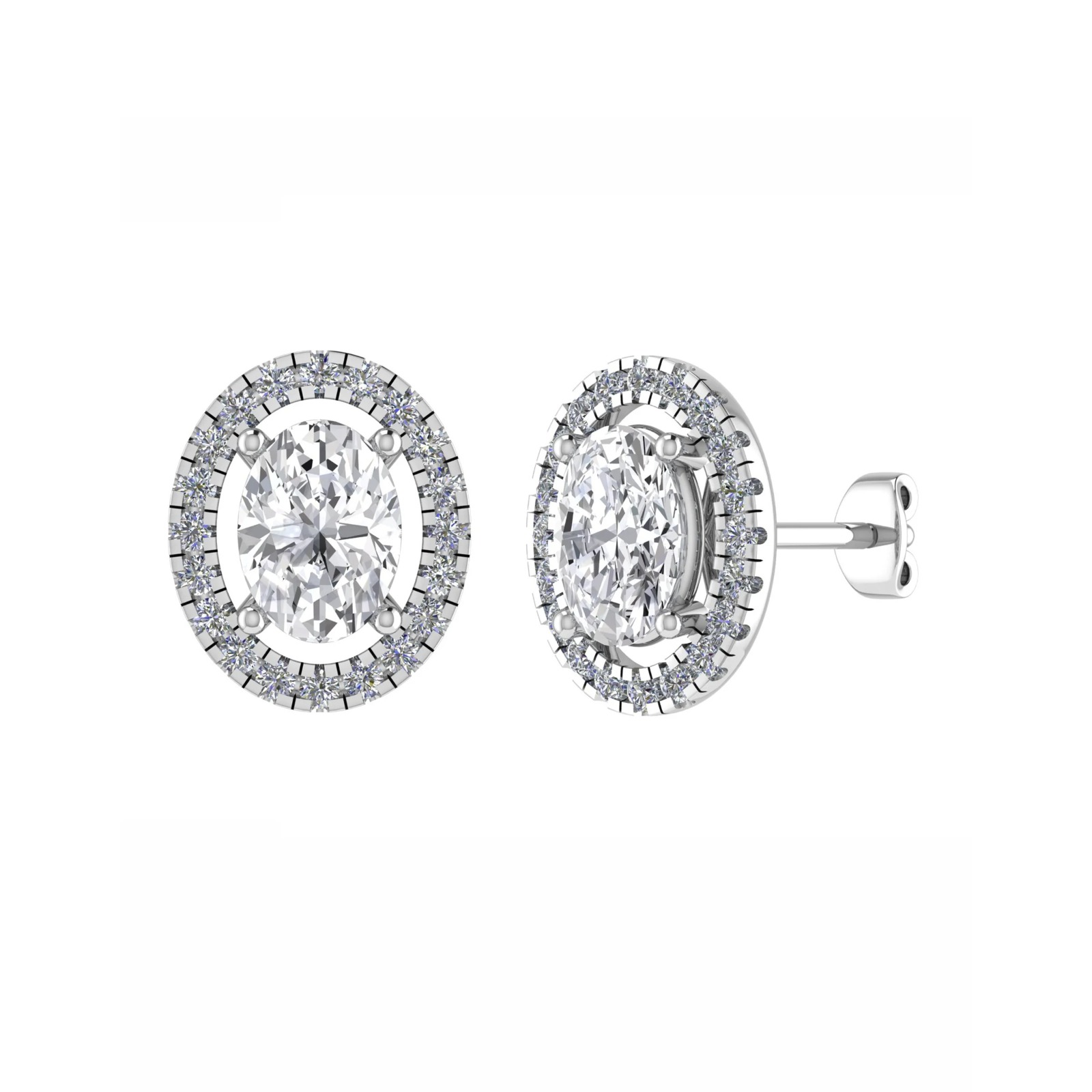 0.1 Ct Natural Oval Cut Joleen  Halo Diamond Earrings in 9K White Gold