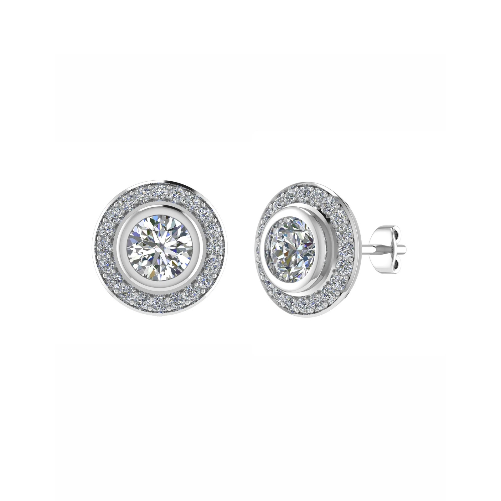 0.1 Ct Natural Round Cut Jaselle  Halo Diamond Earrings in 9K White Gold