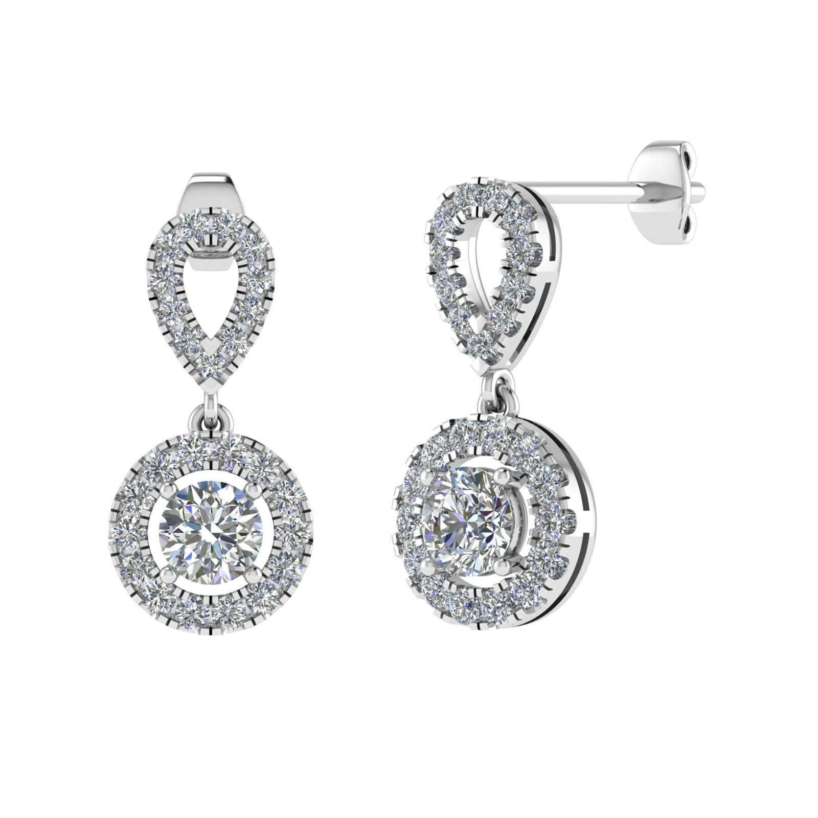 0.4 Ct Natural Round Cut Lodema  Drop Diamond Earrings in 9K White Gold