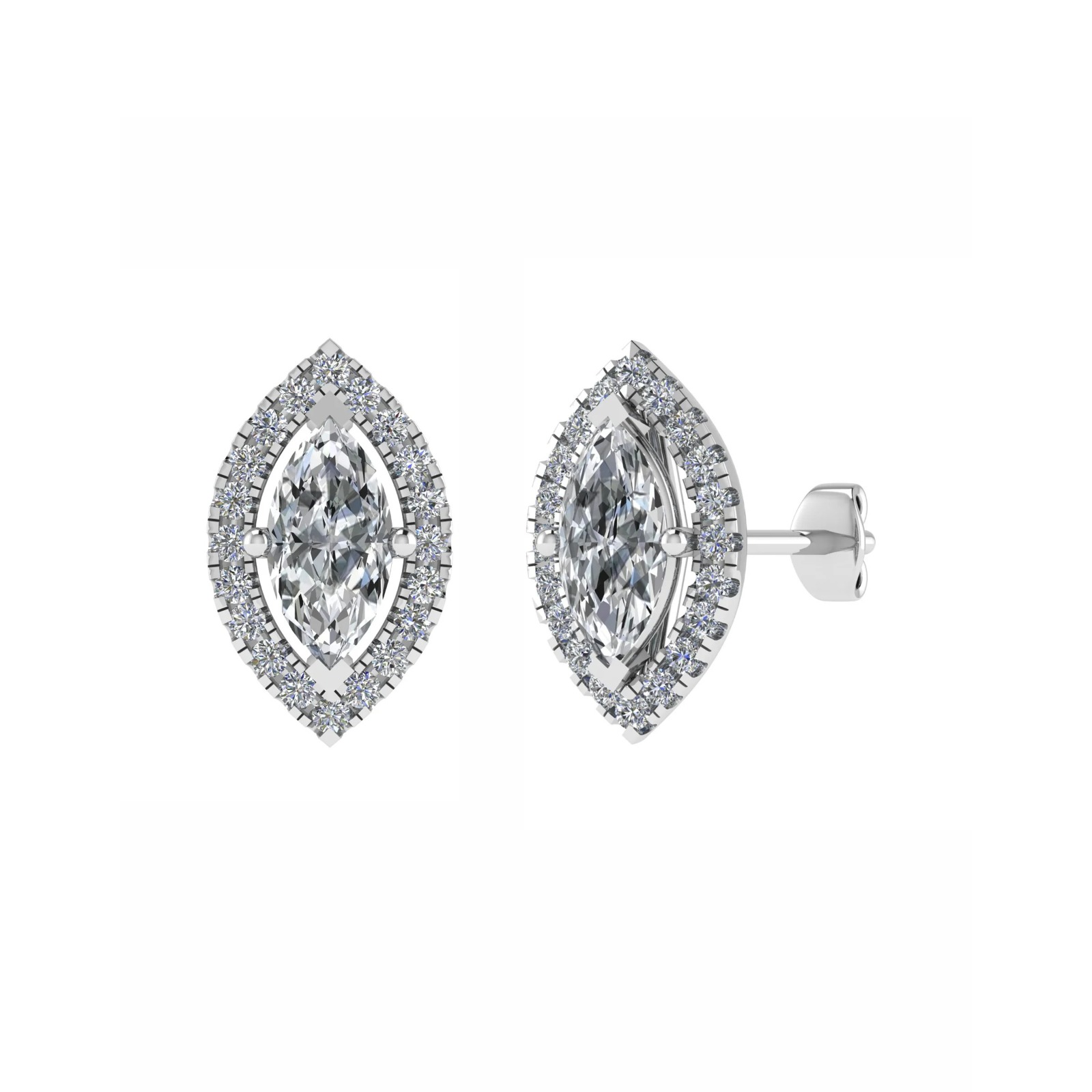 0.1 Ct Natural Marquise Cut Jocelyne  Halo Diamond Earrings in 9K White Gold