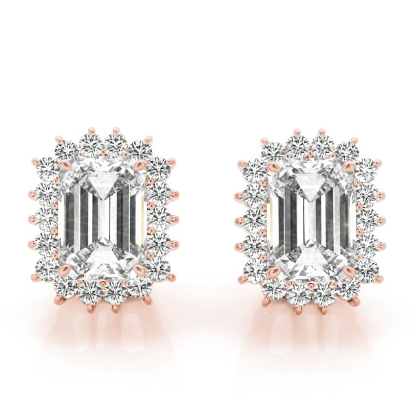 0.25 Ct Natural Emerald Cut Ettie Halo Diamond Earrings in Silver 925