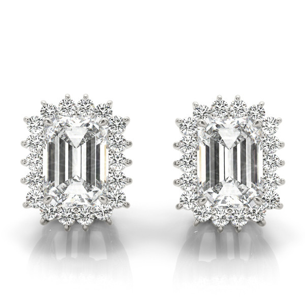 0.25 Ct Natural Emerald Cut Ettie Halo Diamond Earrings in Silver 925