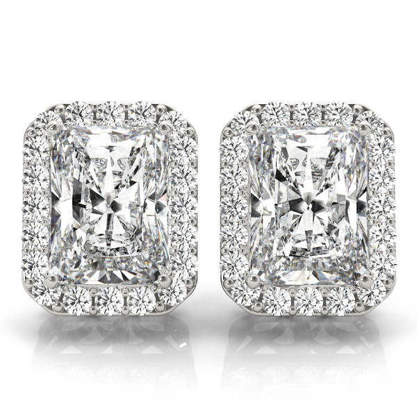 0.25 Ct Natural Emerald Cut Edwena Halo Diamond Earrings in Silver 925