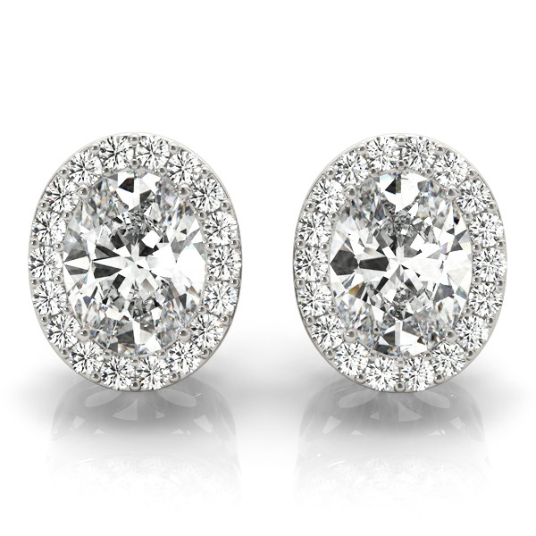 0.2 Ct Natural Oval Cut  Eily Halo Diamond Earrings in Silver 925