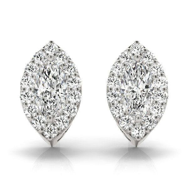 0.1 Ct Natural Pear Cut  Emera Halo Diamond Earrings in Silver 925