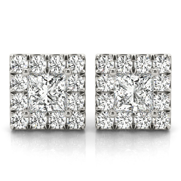 0.12 Ct Natural Cushion Cut Eir Halo Diamond Earrings in Silver 925