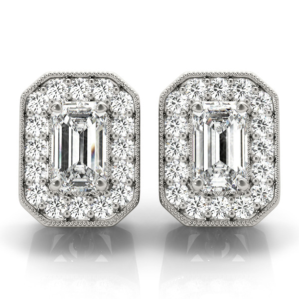 0.25 Ct Natural Emerald Cut Egle Halo Diamond Earrings in Silver 925