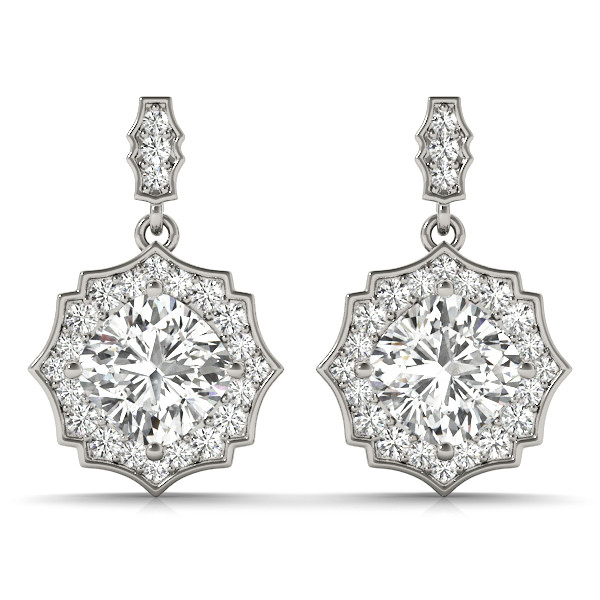 0.45 Ct Natural Cushion Cut  Elts Halo Diamond Earrings in Silver 925