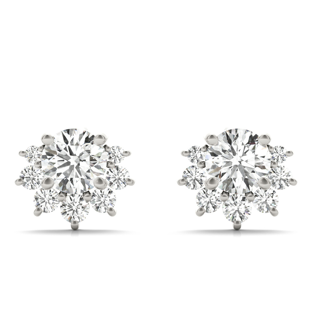 0.7 Ct Natural Diamond Round Cut Raynaa Cluster Earrings in Silver 925