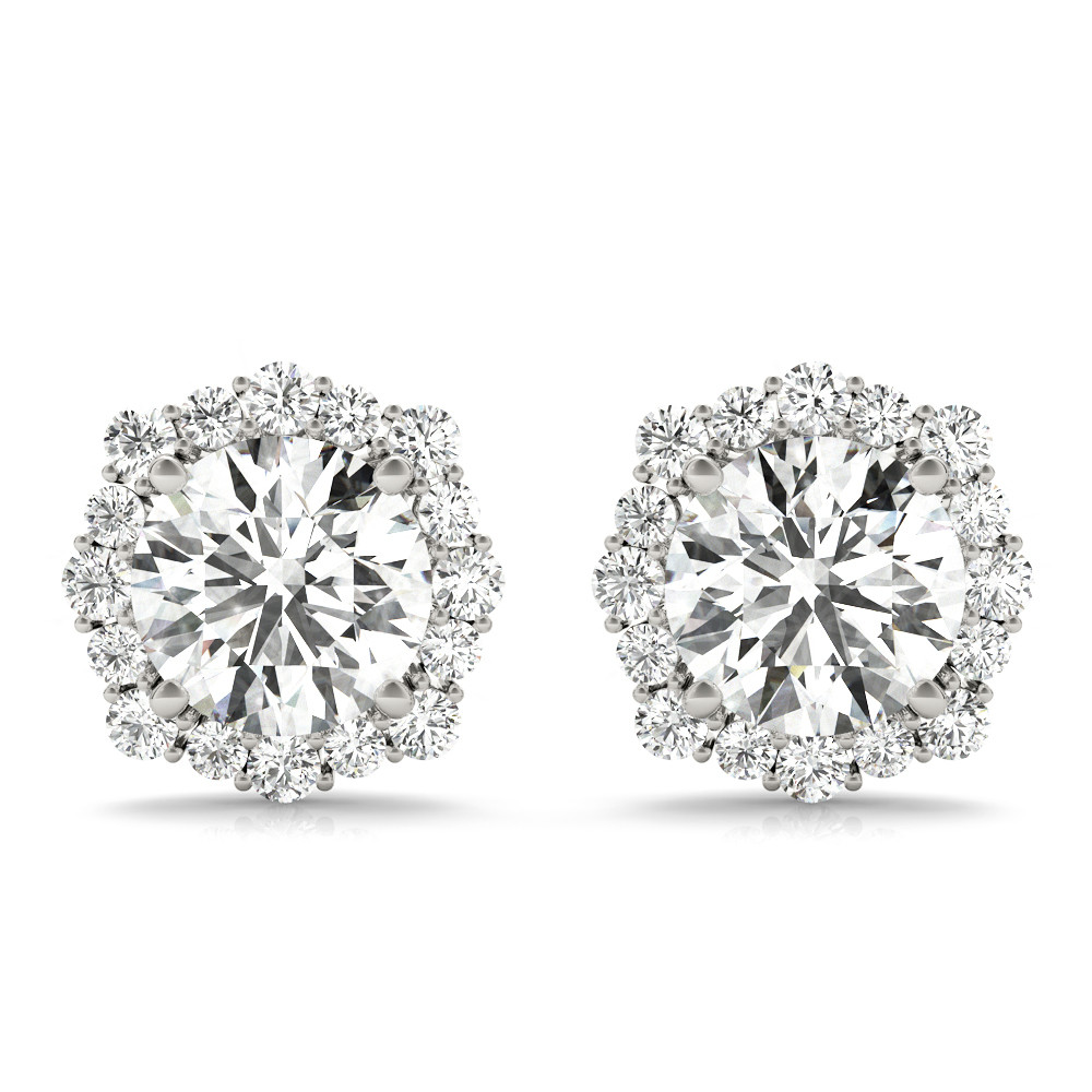 0.1 Ct Natural Round Cut Eilidh Halo Diamond Earrings in Silver 925